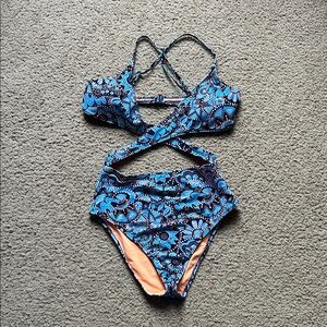 Aerie Orange and Blue One Piece Swimsuit